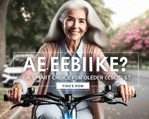 A high-definition, realistic image of an elderly Hispanic woman riding an electric bike comfortably with a smile on her face, showcasing the benefits of e-bikes for older individuals. She is passing through a beautiful park, with trees and flowers in the background. Overlaid on the image are the words in bold letters: 'Are Ebikes a Smart Choice for Older Cyclists? Find Out Now'.