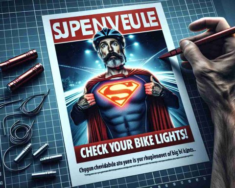 Create a realistic, high-definition photo that seems to be urgent in nature. It demands considerable attention to a singular message: 'Check Your Bike Lights!' It has the alarming tone of a product recall, highlighting an issue with the 'Supernova' brand of bike lights.