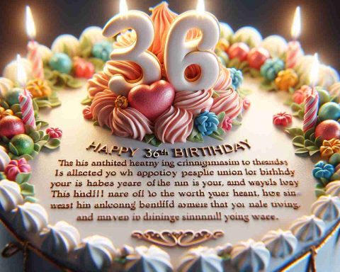 A realistic, high definition image of a cake celebrating a 36th birthday, adorned with wonderful decorations. Associated with the cake, there's an attached heartfelt message that conveys a powerful sense of warmth and genuine affection. It exudes the kind of positive energy that melts hearts and brings smiles to faces.