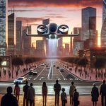 Imagine a high-definition and realistic depiction of the future where flying cars are a common sight. Picture a sleek and futuristic flying vehicle, about to take off from a modern urban landscape. Skyscrapers dot the skyline, their glass windows reflecting the setting sun. The sky is painted in hues of orange and purple as the day gives way to evening. On the street below, pedestrians of varying genders and descents, from African to Hispanic to Caucasian, glance upwards, their expressions a mixture of curiosity and awe as they witness the manifestation of this technological marvel.