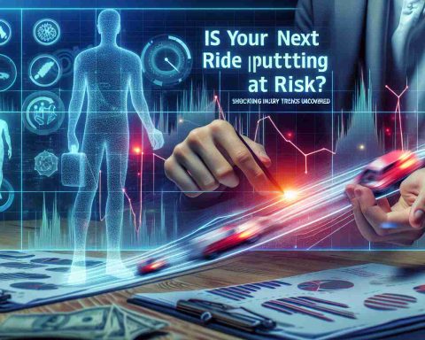 A high-definition realistic photo illustrating the concept of 'Is Your Next Ride Putting You at Risk? Shocking Injury Trends Uncovered'. Possibly a scene showing a person inspecting a detailed graph or chart of injury trends related to various transportation systems. To encapsulate the shocking element, the graph could show a drastic increase in certain types of accidents.