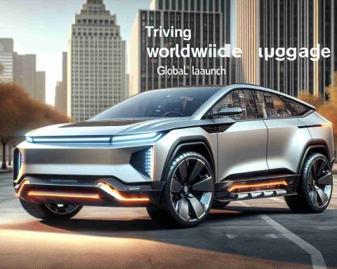 A realistic high-definition image of a thrilling new design upgrade for a popular electric SUV. This remodel signifies a global launch, indicating its worldwide appeal and availability. The vehicle maintains its modern and sleek aesthetics, with new improvements to its exterior body structure, high-tech interior, and enhanced performance capabilities. It stands out against a backdrop of an urban landscape demonstrating its suitability for both city driving and long-distance journeys.