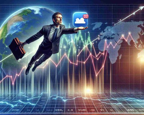 A realistic, high-definition image representing the fluctuations and trends in the stock market. In the centre, a successful business personality, that has a reputation for impactful interventions, is seen either metaphorically lifting up a falling trend or pushing up a rising one. There is also a depiction of an app icon representing a popular social media platform threatened by a ban, tantalisingly hanging in the balance, symbolising the suspense of a potential rescue.