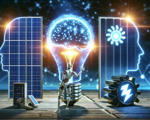 A high-definition image illustrating the concept of artificial intelligence meeting energy production. The scene could include a symbolic representation of AI, perhaps a glowing neural network, engaged with an iconic emblem of energy, such as a light bulb or a solar panel. There is the revelation of a secret weapon, represented metaphorically. Please remember not to use any real-world logos or specific company imagery.