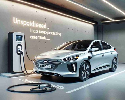 Detailed and realistic high definition image of a Hyundai Ioniq 5, showcasing its fast charging capabilities. The electric vehicle is positioned in a charging station with the charging cable plugged in, reflecting its advanced charging potential. Include unexpected elements that convey the car's surprising performance attributes. Please ensure that the car's sleek design, smooth lines and unique features are clearly visible and presented in a flattering light.