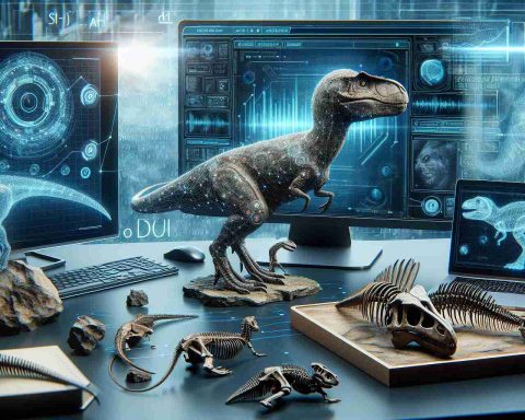 A high-definition realistic illustration that captures the theme of 'Revealing Ancient Secrets: How AI is Changing Dinosaur Research Forever'. In the image, artificial intelligence interfaces like computer screens and algorithms sit side by side with dinosaur fossils. The image encapsulates the concept of a breakthrough in dinosaur research, perhaps showing a computer reconstruction of a dinosaur based on fossil data. Advanced technology is evident in the scene, symbolizing how AI has revolutionized our understanding of these prehistoric creatures.