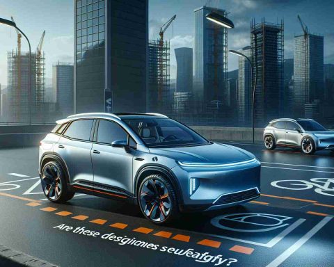 A realistic HD image of a refreshed model of an electric compact crossover SUV, similar to popular contemporary models, with prominently displayed new design elements. The scene should raise the question 'Are these design modifications sufficient?'