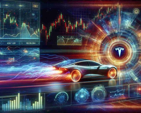 A high-definition, realistic representation of the future of Tesla stocks, depicted through a vivid technological revolution. Display AI-driven market moves as futuristic graphs, digital visualizations, and complex data patterns. Incorporate elements of advanced tech and cutting-edge AI systems that navigate the financial ecosystem. Represent the creative and transformative power of technology in stock market forecasting.