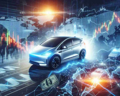 Create a realistic high-definition image featuring a concept of brightness associated with electric cars and another concept depicting uncertainty on a stock market graph, perhaps hinting at future potentials but also possible surprises. All taken in a fusion of technology and finance.