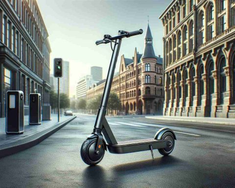 A realistic, high-definition image of next-generation electric scooters designed to revolutionize urban commutes. The scooter is sleek, modern, and eco-friendly, boasting state-of-the-art technology. It stands on a city street, against a backdrop of old and new architecture. Electric charging ports can be seen nearby, illustrating the integration of these scooters into the urban landscape.